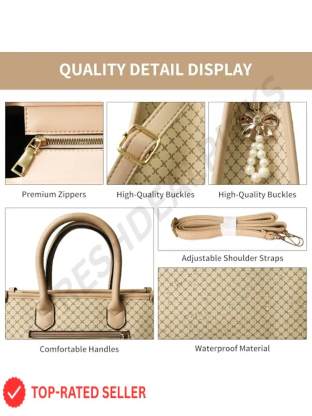 Women's Satchel Bag Set with Wallet & Card Holder, PU Leather 3-Way Handbag